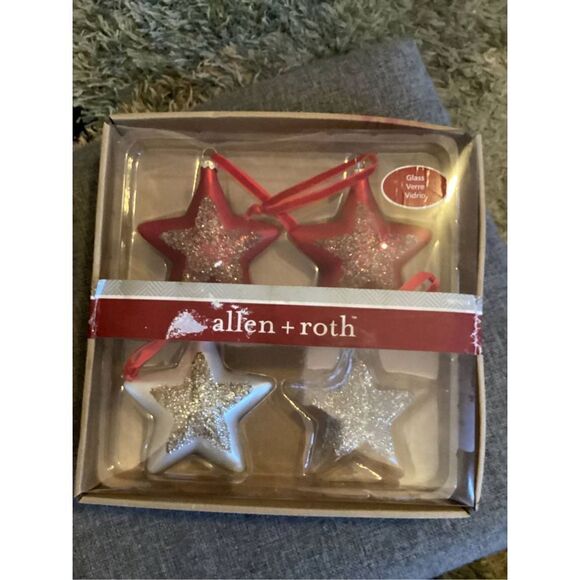 Box Of 4 Glass Allen & Roth Star Christmas Ornaments - Picture 4 of 6